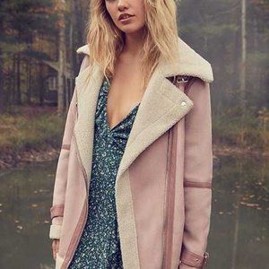 AVEC LES FILLES Pink Suede and Shearling Jacket